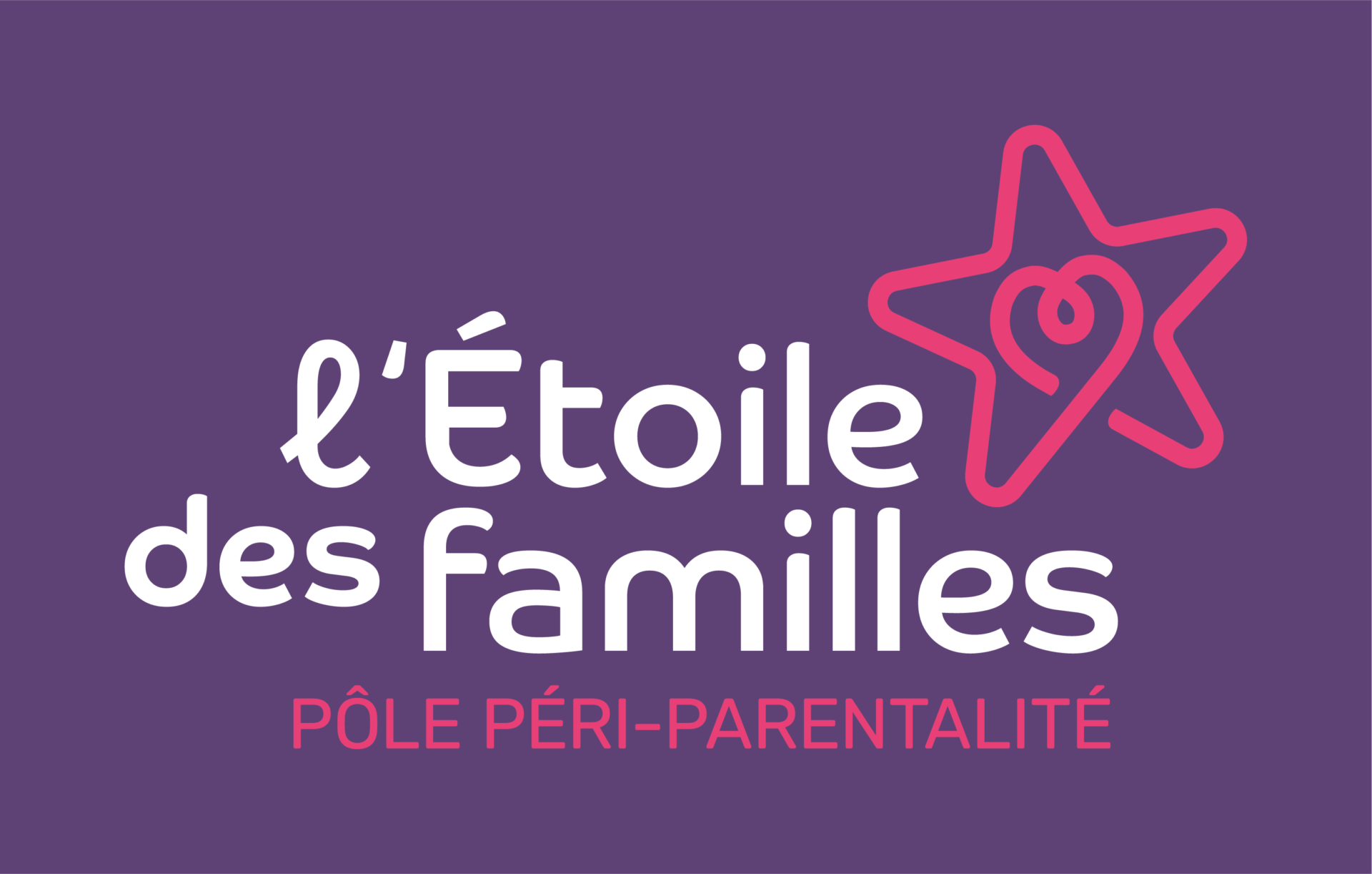 l'Etoile des familles, Pôle Péri-Parentalité. Logo coeur dans étoile rose sur fond violet.